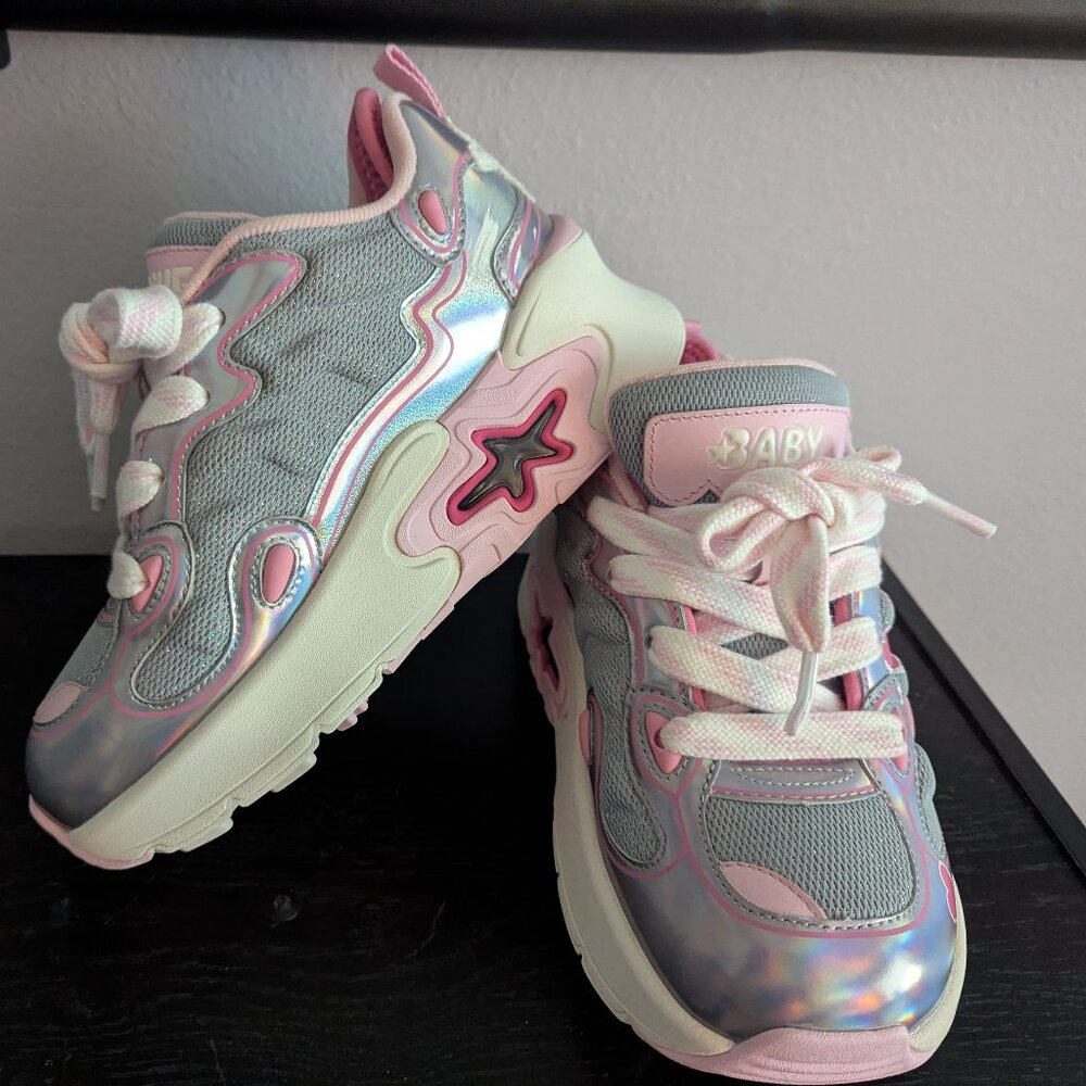 Super Baby Olivia Edition Pink Silver Iridescent Shoes Pink Lace Up